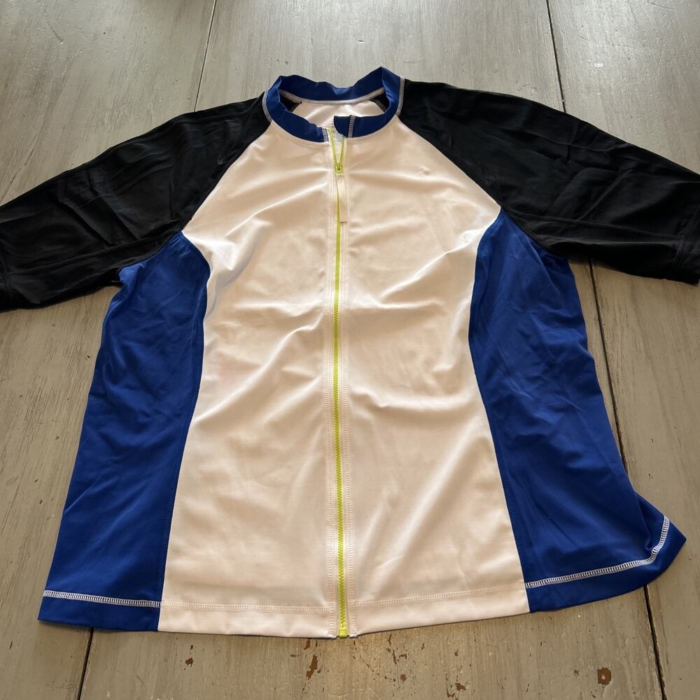 Lands End Blue White Full Zip Rash Guard Men’s Sz XL Surf Beach